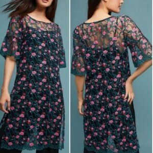 Anthropologie Moulinette Soeurs Sheer Floral Embroidered Dress SZ XL